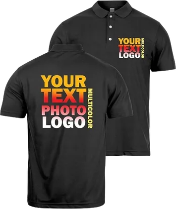 Polos negros estampados en DTF multicolor